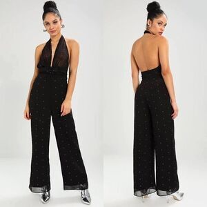 NWT Topshop Crystal Embellished Halter Jumpsuit - Size: 4